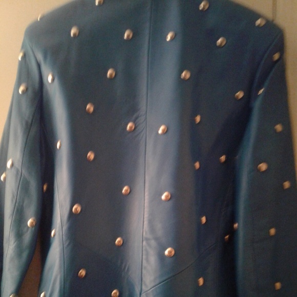 Leather studded jacket Teal color - Picture 2 of 8